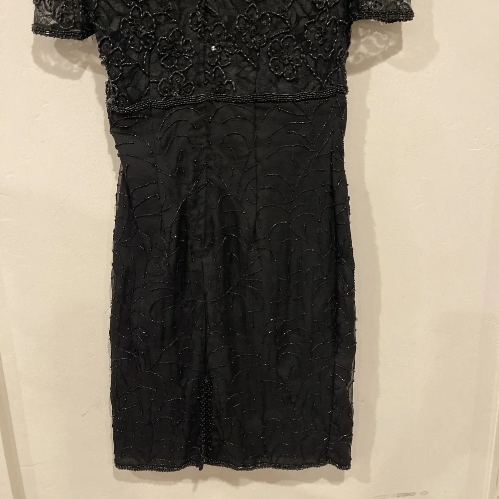 VTG B2 & US Beaded Silk Dress Sz M Black‎ Sequin Cocktail Glam Repair AS IS - Picture 6 of 12